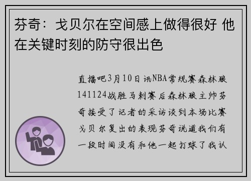 芬奇：戈贝尔在空间感上做得很好 他在关键时刻的防守很出色