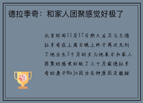 德拉季奇：和家人团聚感觉好极了